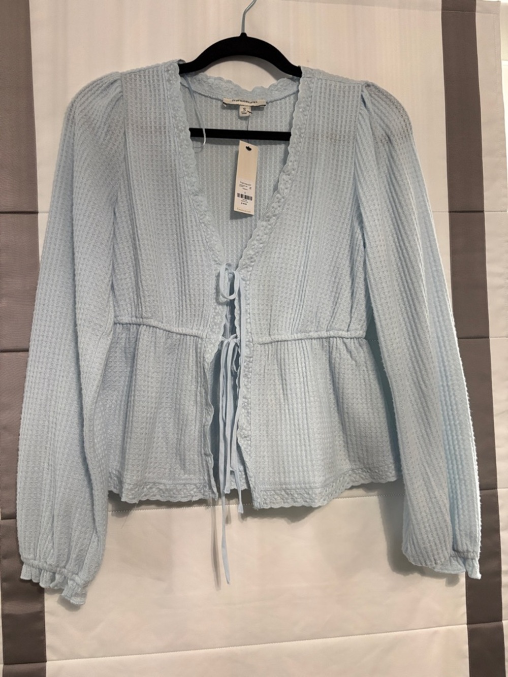 Light Blue Knit Tie-Front Peplum Top - Francesca’s waffle weave small new! NWT
